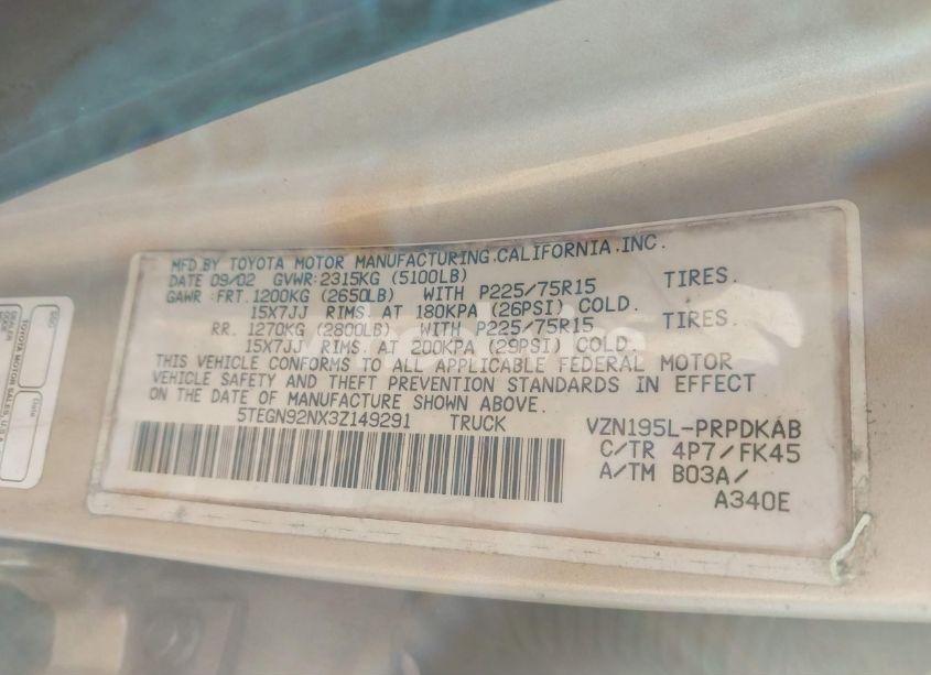Photo 9 of 2003 Toyota Tacoma PRERUNNER V6 (VIN 5TEGN92NX3Z149291)