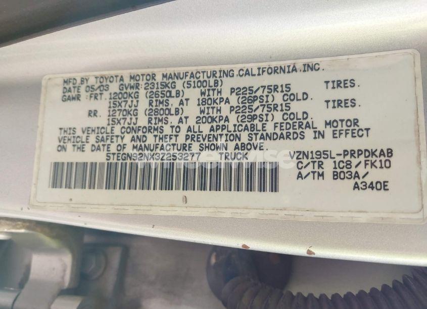 Photo 9 of 2003 Toyota Tacoma PRERUNNER V6 (VIN 5TEGN92NX3Z253277)