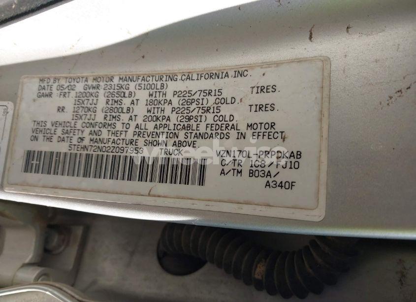 Photo 9 of 2002 Toyota Tacoma BASE V6 (VIN 5TEHN72N02Z097953)