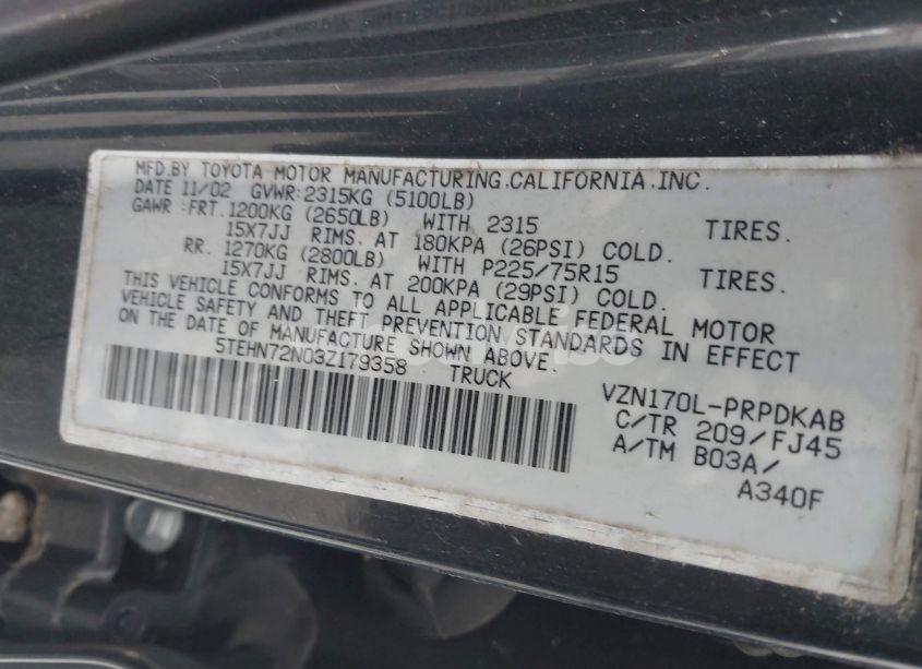 Photo 9 of 2003 Toyota Tacoma BASE V6 (VIN 5TEHN72N03Z179358)