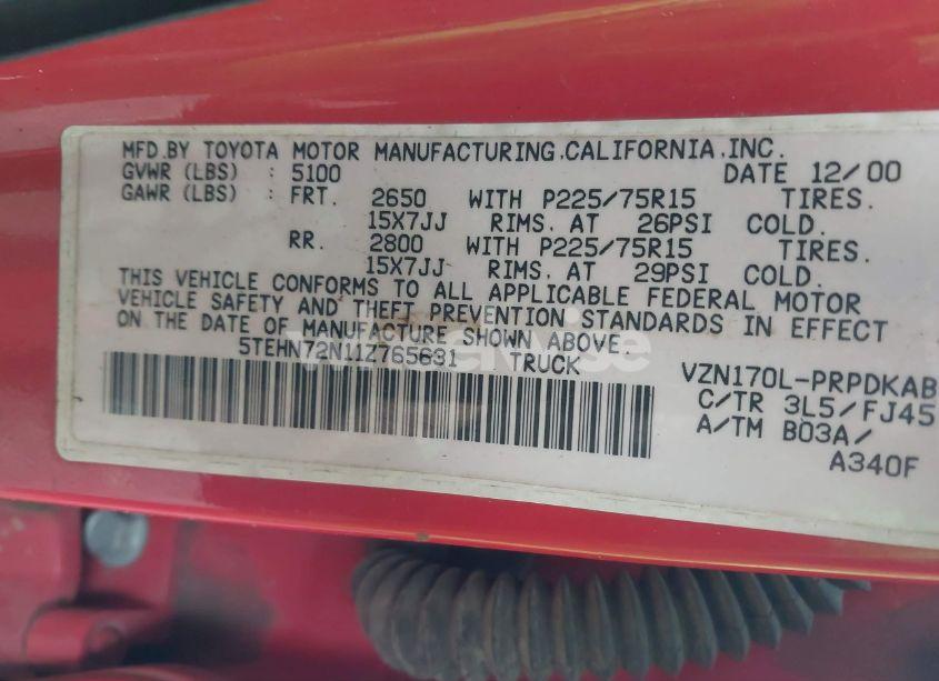Photo 9 of 2001 Toyota Tacoma BASE V6 (VIN 5TEHN72N11Z765631)
