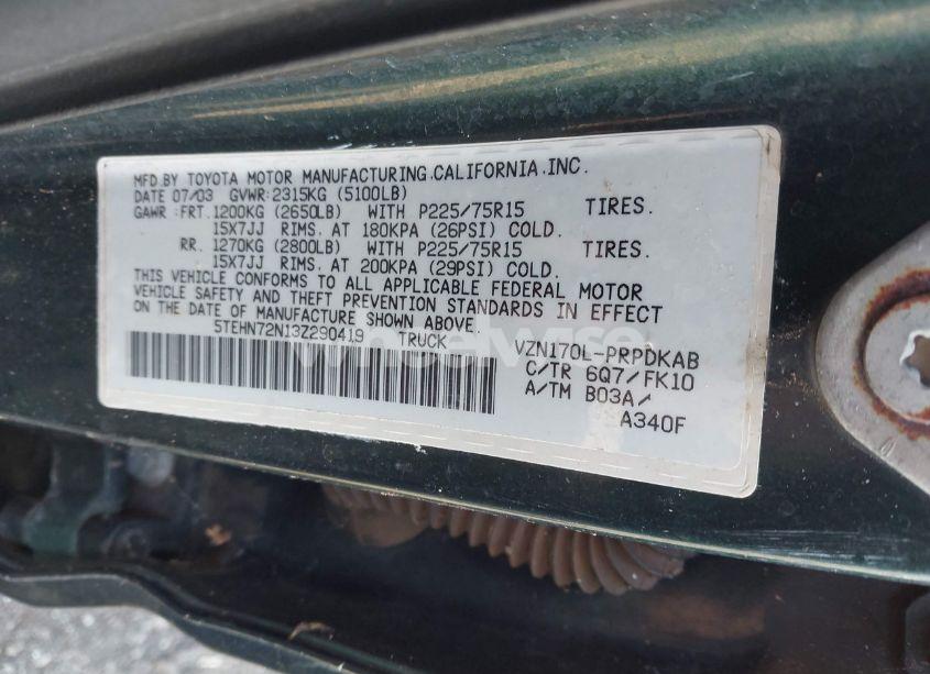 Photo 9 of 2003 Toyota Tacoma BASE V6 (VIN 5TEHN72N13Z290419)