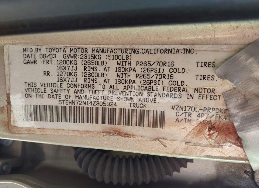 Photo 9 of 2004 Toyota Tacoma BASE V6 (VIN 5TEHN72N14Z305924)
