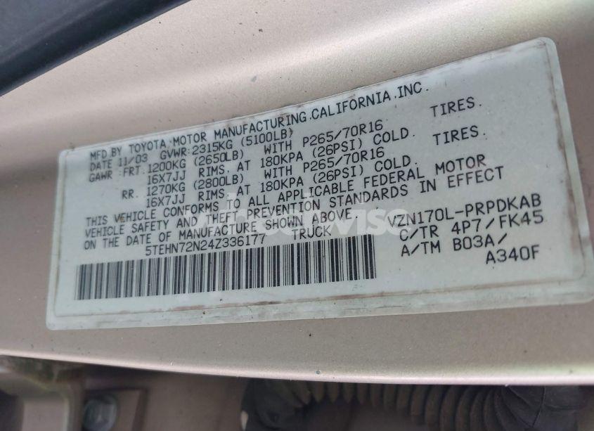 Photo 9 of 2004 Toyota Tacoma BASE V6 (VIN 5TEHN72N24Z336177)