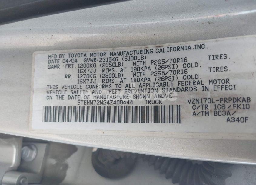Photo 9 of 2004 Toyota Tacoma BASE V6 (VIN 5TEHN72N24Z400444)