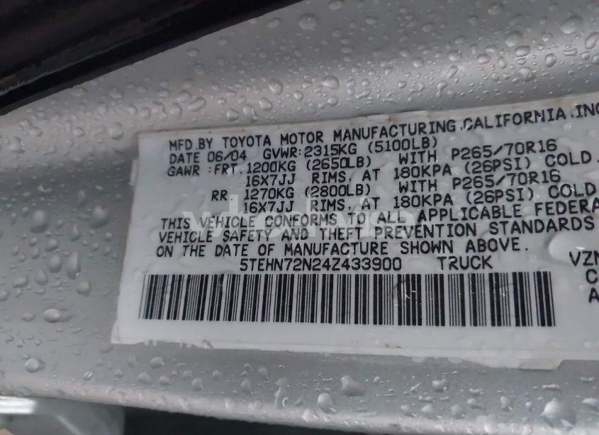 Photo 9 of 2004 Toyota Tacoma BASE V6 (VIN 5TEHN72N24Z433900)