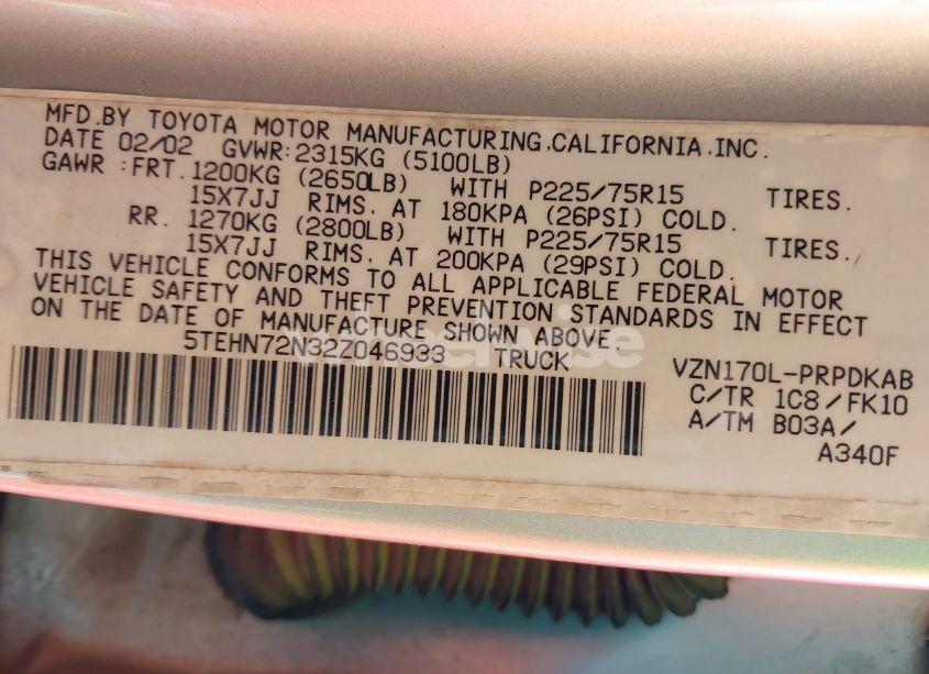 Photo 9 of 2002 Toyota Tacoma BASE V6 (VIN 5TEHN72N32Z046933)