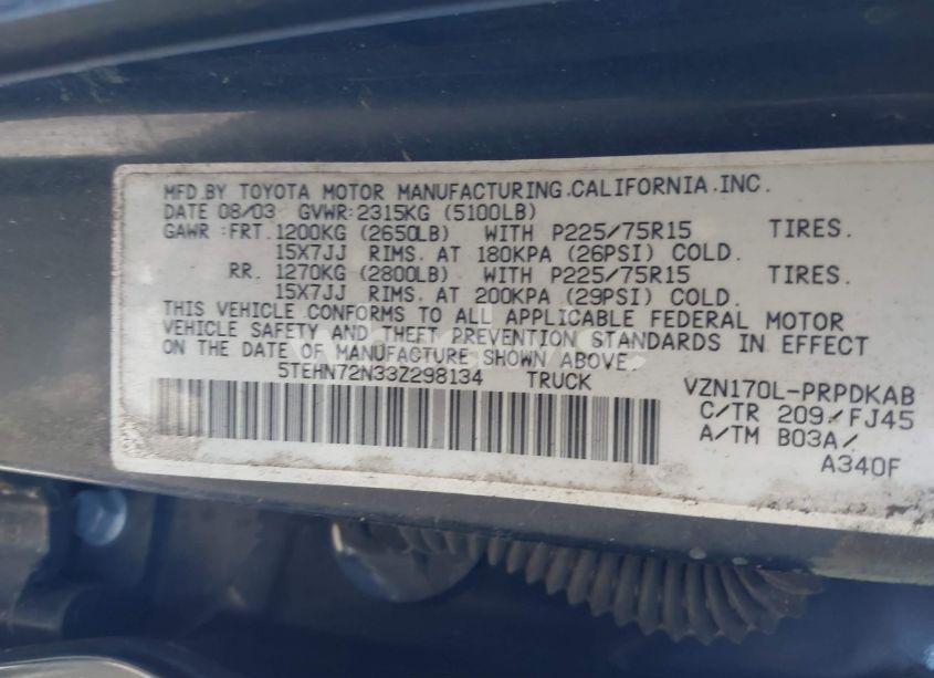 Photo 9 of 2003 Toyota Tacoma BASE V6 (VIN 5TEHN72N33Z298134)
