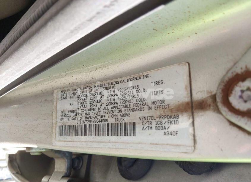 Photo 9 of 2002 Toyota Tacoma BASE V6 (VIN 5TEHN72N42Z044608)