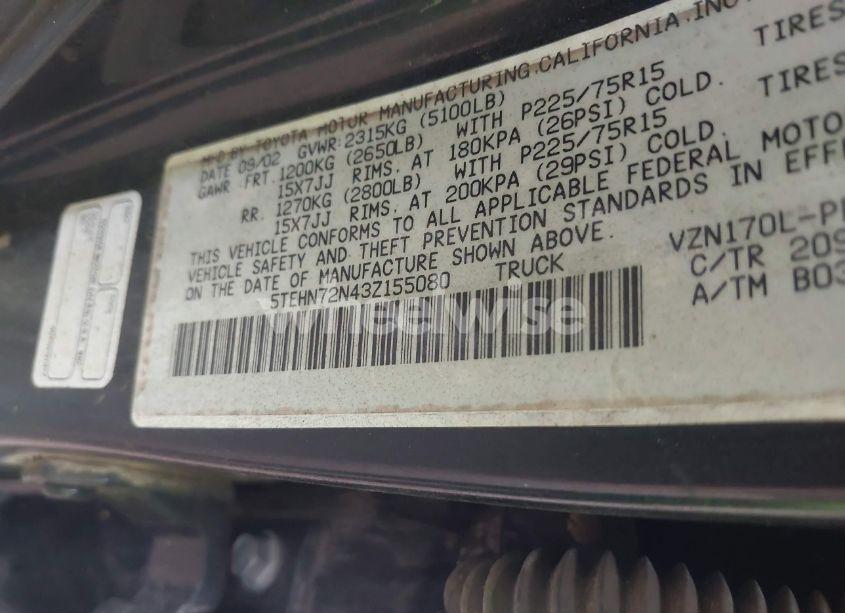 Photo 9 of 2003 Toyota Tacoma BASE V6 (VIN 5TEHN72N43Z155080)