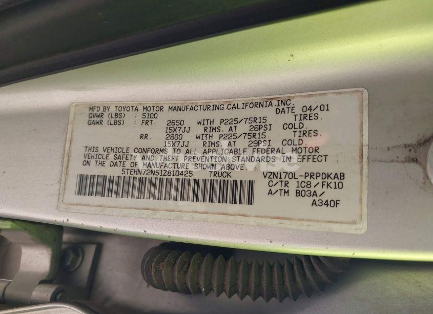 Photo 9 of 2001 Toyota Tacoma BASE V6 (VIN 5TEHN72N51Z810425)