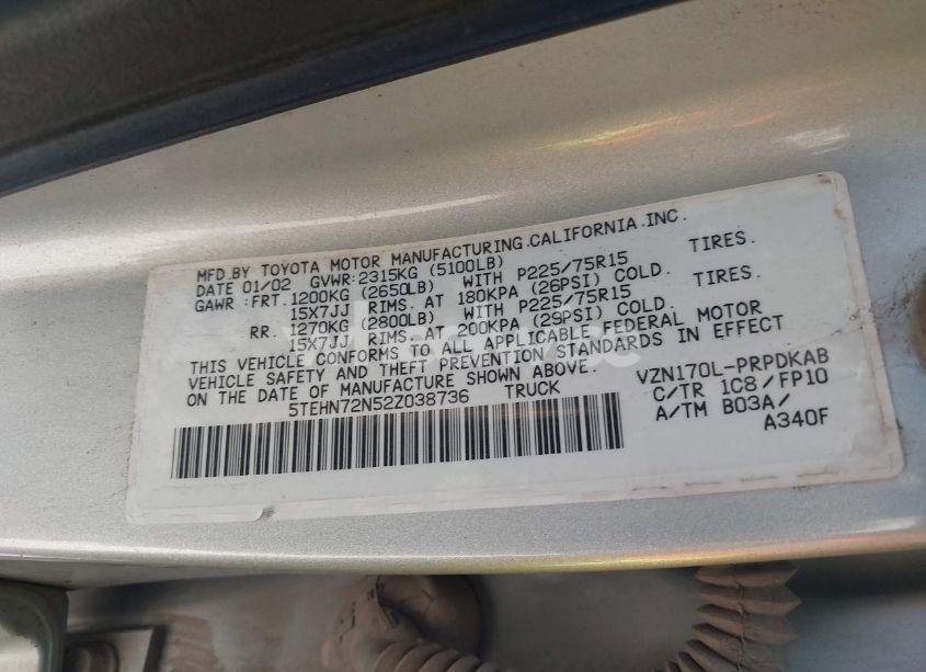Photo 9 of 2002 Toyota Tacoma BASE V6 (VIN 5TEHN72N52Z038736)