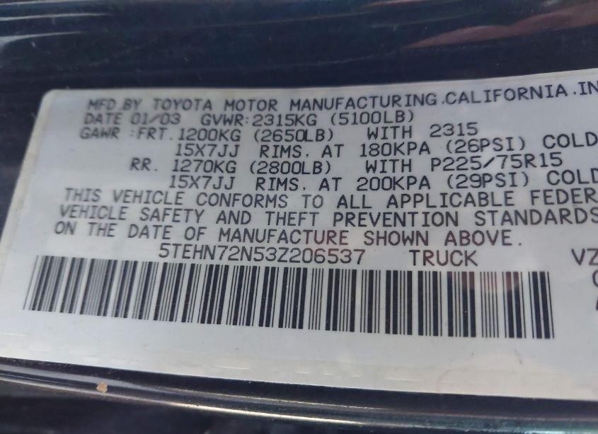 Photo 9 of 2003 Toyota Tacoma BASE V6 (VIN 5TEHN72N53Z206537)