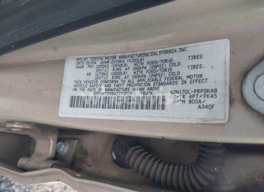 Photo 9 of 2004 Toyota Tacoma BASE V6 (VIN 5TEHN72N54Z377015)