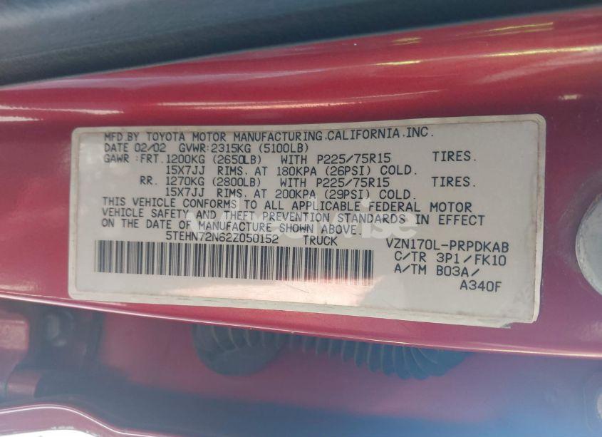 Photo 9 of 2002 Toyota Tacoma BASE V6 (VIN 5TEHN72N62Z050152)