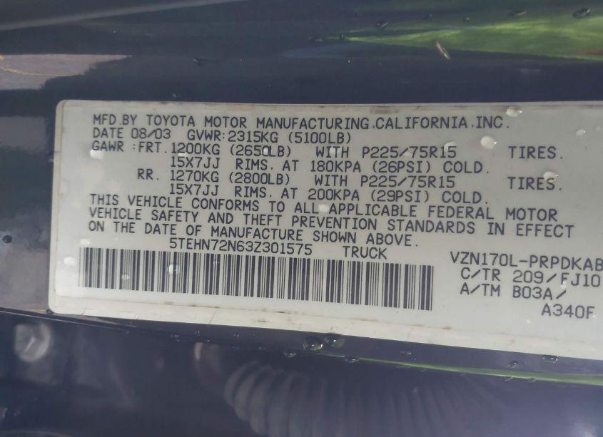 Photo 9 of 2003 Toyota Tacoma BASE V6 (VIN 5TEHN72N63Z301575)