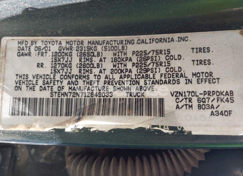 Photo 9 of 2001 Toyota Tacoma BASE V6 (VIN 5TEHN72N71Z849033)