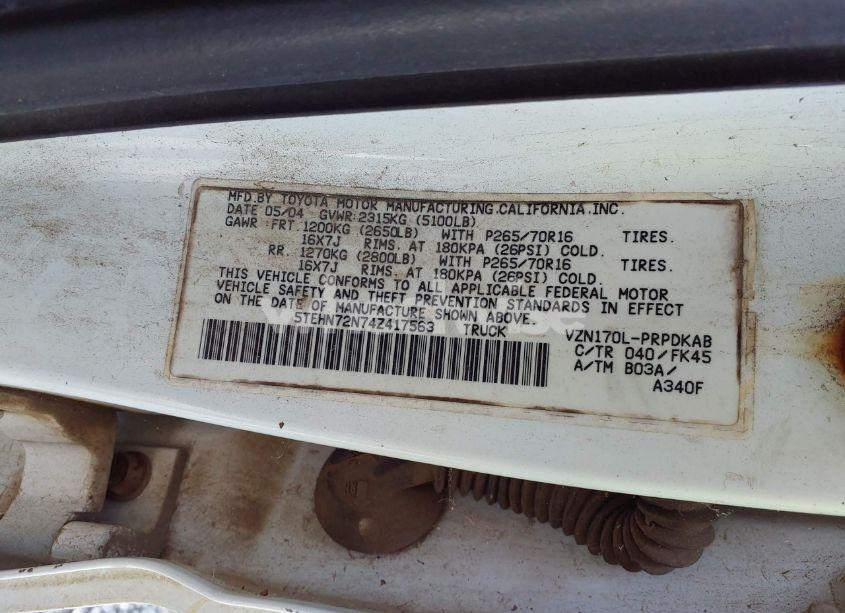 Photo 9 of 2004 Toyota Tacoma BASE V6 (VIN 5TEHN72N74Z417563)