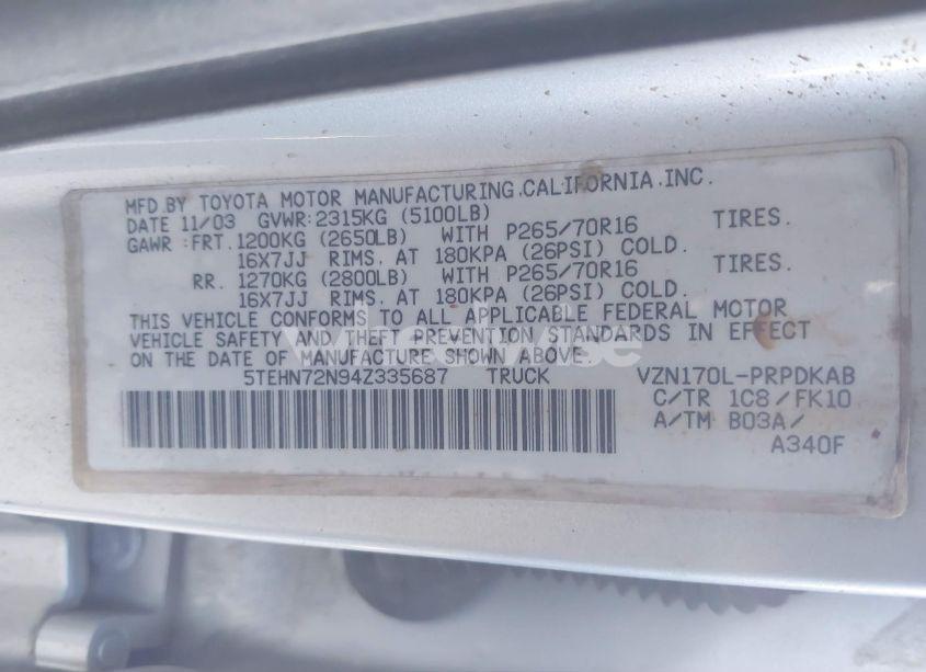 Photo 9 of 2004 Toyota Tacoma BASE V6 (VIN 5TEHN72N94Z335687)
