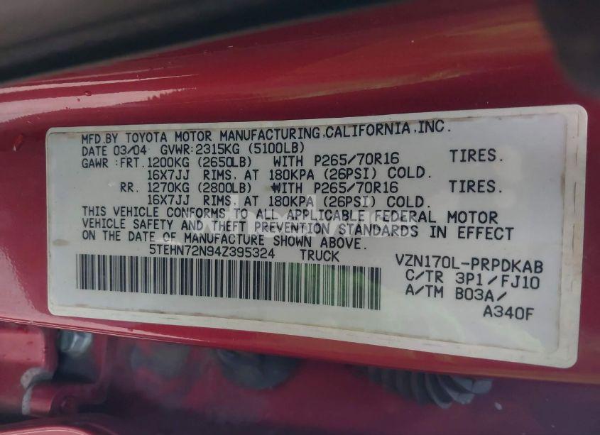 Photo 9 of 2004 Toyota Tacoma BASE V6 (VIN 5TEHN72N94Z395324)
