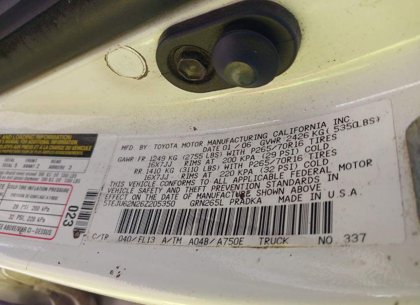 Photo 9 of 2006 Toyota Tacoma PRERUNNER V6 (VIN 5TEJU62N26Z205350)