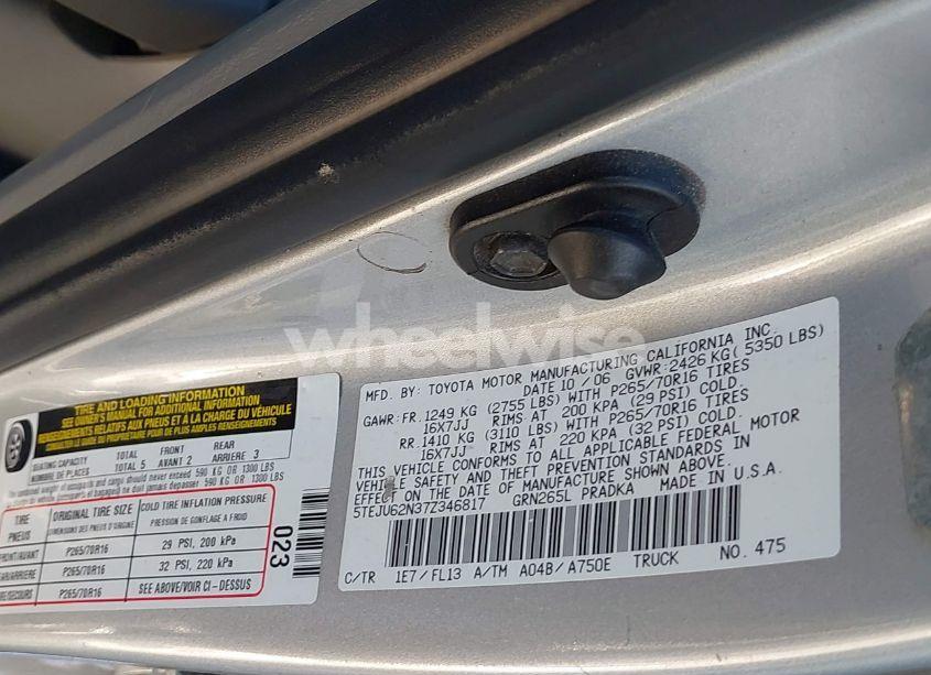 Photo 9 of 2007 Toyota Tacoma DOUBLE CAB PRERUNNER (VIN 5TEJU62N37Z346817)