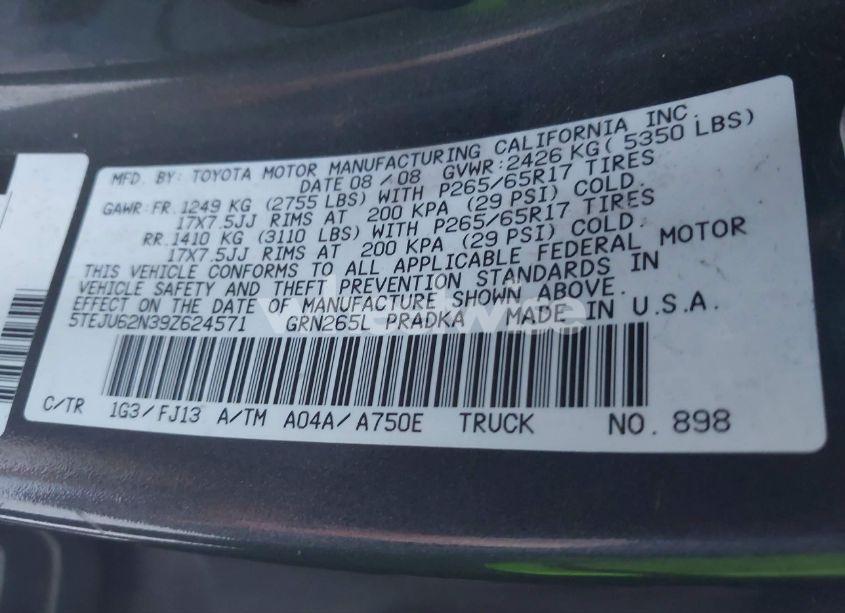 Photo 9 of 2009 Toyota Tacoma DOUBLE CAB PRERUNNER (VIN 5TEJU62N39Z624571)