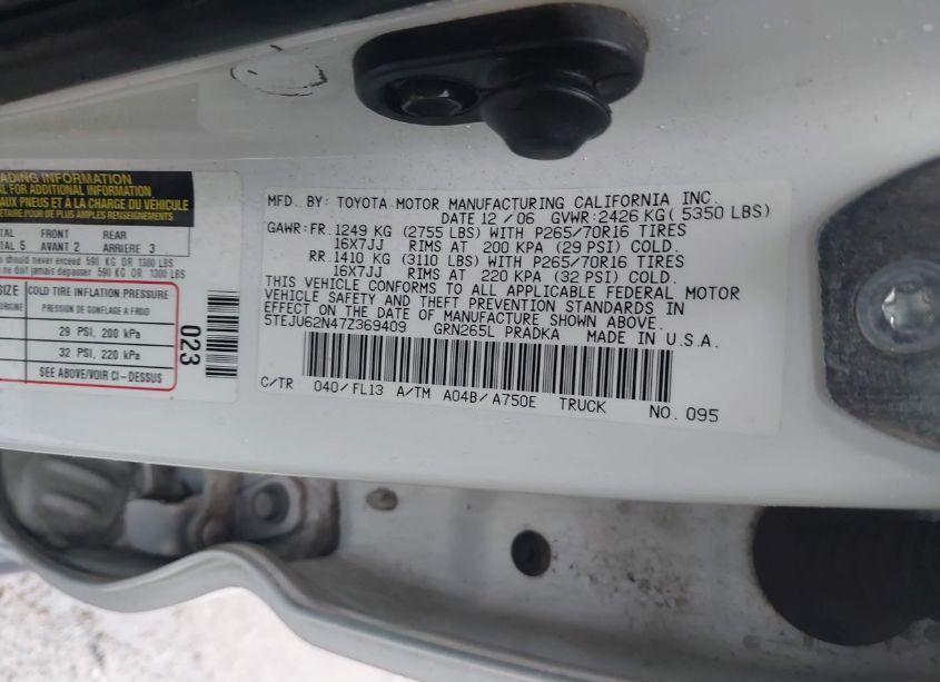 Photo 9 of 2007 Toyota Tacoma DOUBLE CAB PRERUNNER (VIN 5TEJU62N47Z369409)