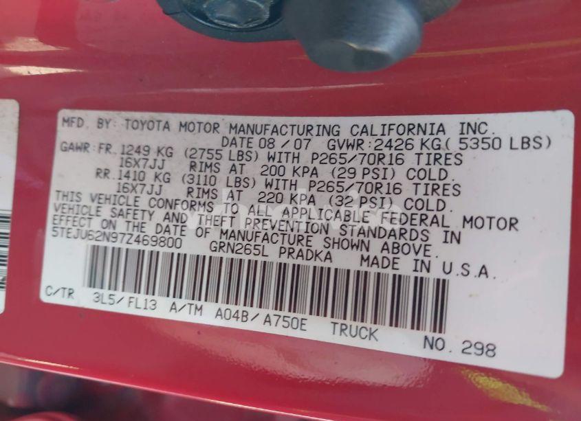 Photo 9 of 2007 Toyota Tacoma DOUBLE CAB PRERUNNER (VIN 5TEJU62N97Z469800)