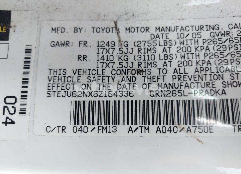 Photo 9 of 2006 Toyota Tacoma DOUBLE CAB PRERUNNER (VIN 5TEJU62NX6Z164336)