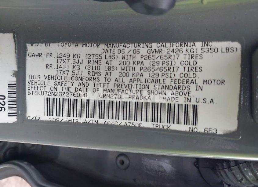 Photo 9 of 2006 Toyota Tacoma DBL CAB PRERUNNER LNG BED (VIN 5TEKU72N26Z276090)
