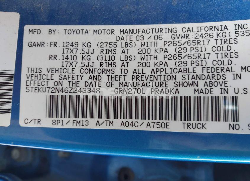 Photo 9 of 2006 Toyota Tacoma DBL CAB PRERUNNER LNG BED (VIN 5TEKU72N46Z243348)