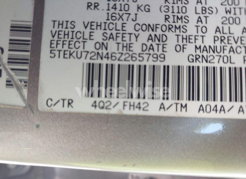Photo 9 of 2006 Toyota Tacoma PRERUNNER V6 (VIN 5TEKU72N46Z265799)