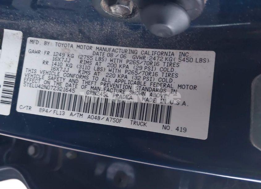 Photo 9 of 2007 Toyota Tacoma DOUBLE CAB (VIN 5TELU42N07Z321645)