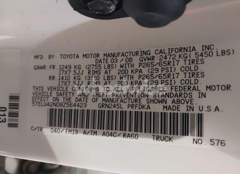 Photo 9 of 2008 Toyota Tacoma DOUBLE CAB (VIN 5TELU42N08Z564423)