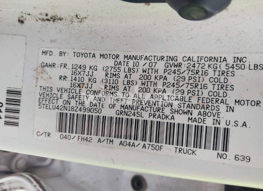Photo 9 of 2008 Toyota Tacoma BASE V6 (VIN 5TELU42N18Z499050)