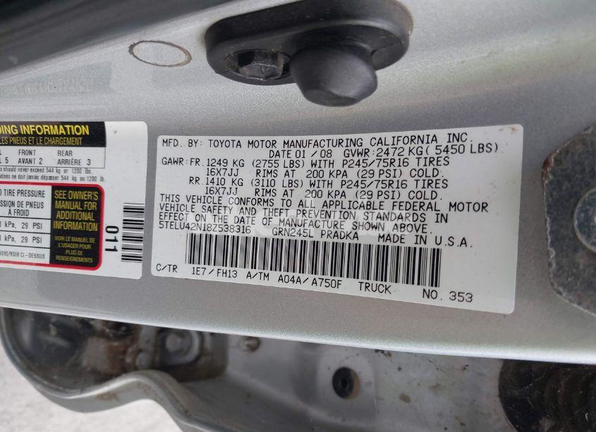 Photo 9 of 2008 Toyota Tacoma BASE V6 (VIN 5TELU42N18Z538316)
