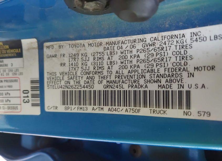 Photo 9 of 2006 Toyota Tacoma DOUBLE CAB (VIN 5TELU42N26Z254450)