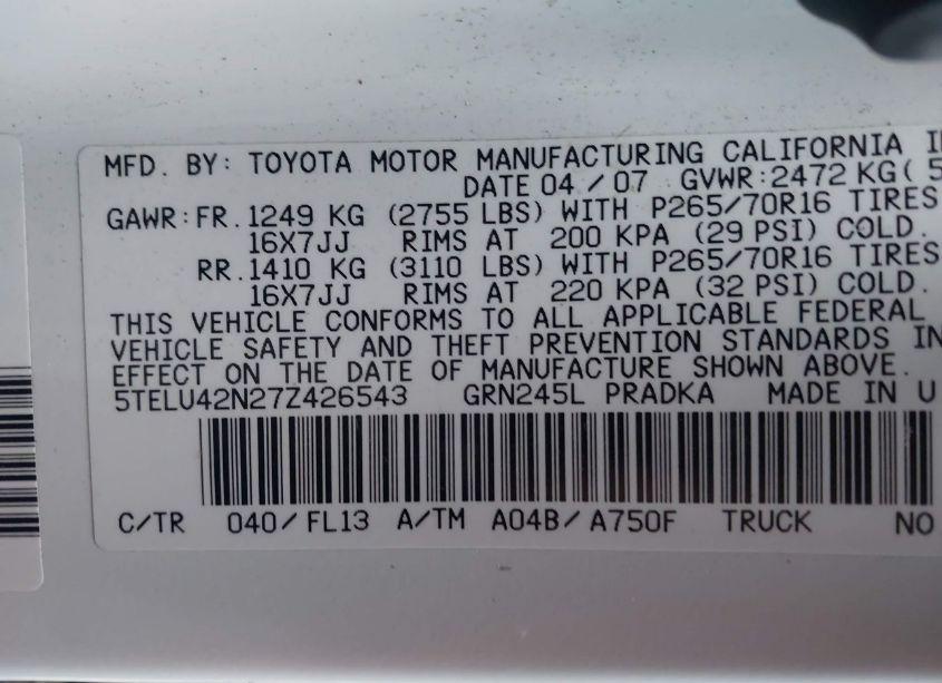 Photo 9 of 2007 Toyota Tacoma DOUBLE CAB (VIN 5TELU42N27Z426543)