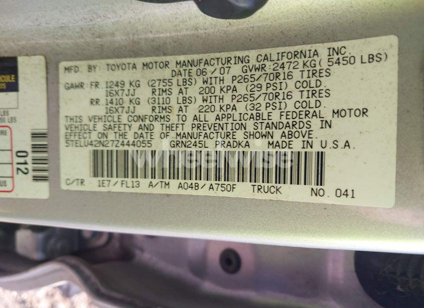 Photo 9 of 2007 Toyota Tacoma DOUBLE CAB (VIN 5TELU42N27Z444055)