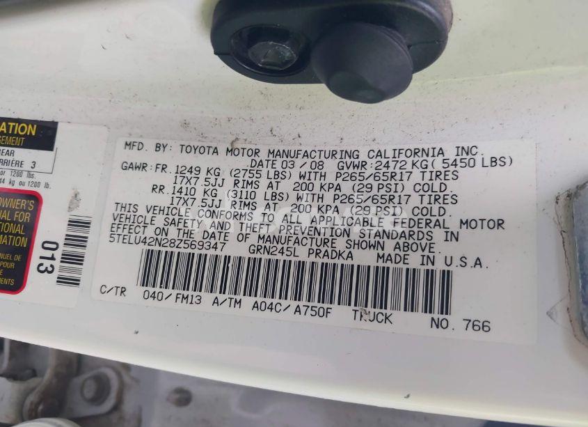 Photo 9 of 2008 Toyota Tacoma DOUBLE CAB (VIN 5TELU42N28Z569347)
