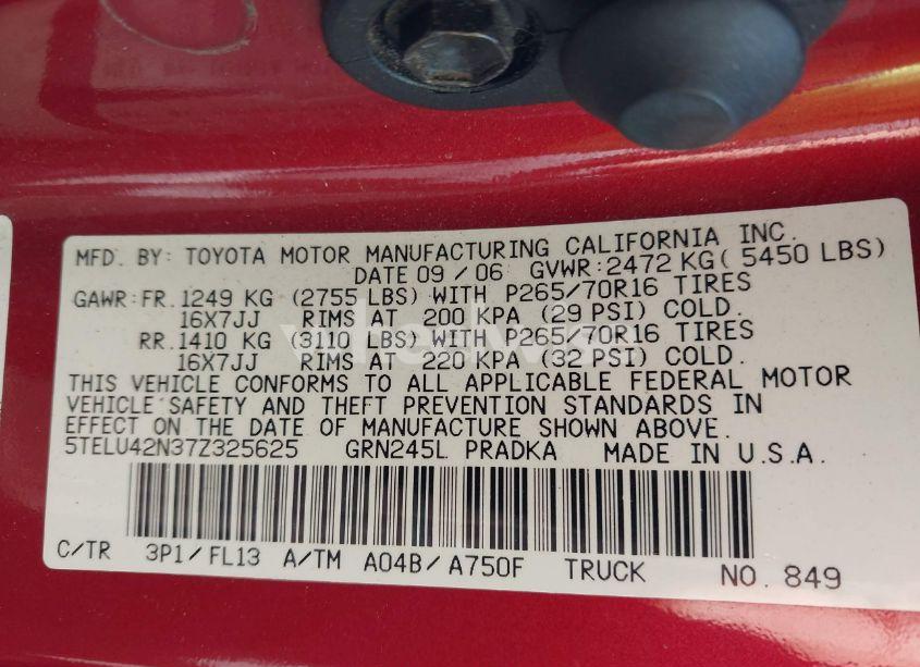 Photo 9 of 2007 Toyota Tacoma BASE V6 (VIN 5TELU42N37Z325625)