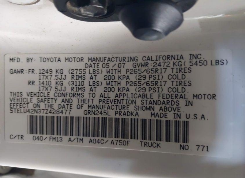 Photo 9 of 2007 Toyota Tacoma DOUBLE CAB (VIN 5TELU42N37Z428477)