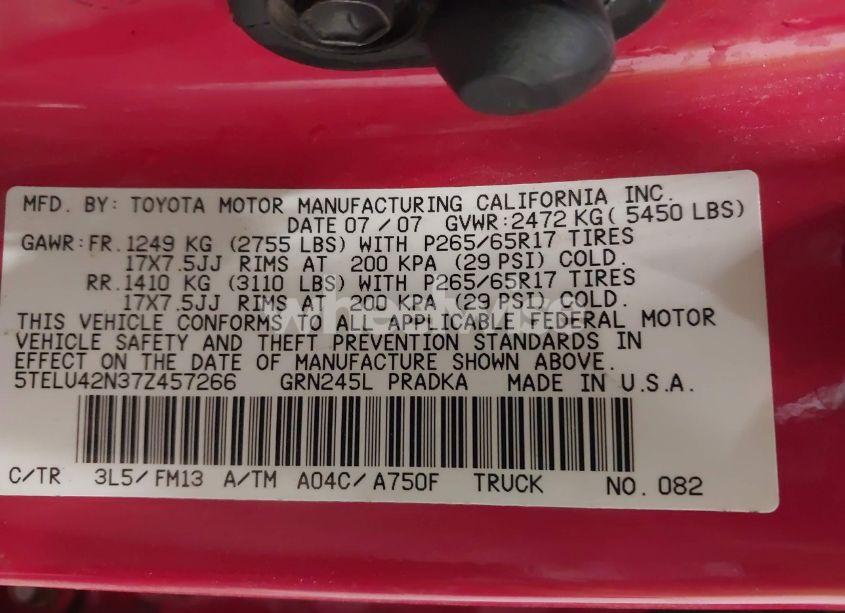 Photo 9 of 2007 Toyota Tacoma DOUBLE CAB (VIN 5TELU42N37Z457266)