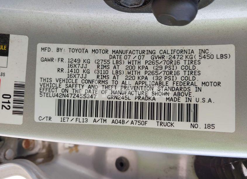 Photo 9 of 2007 Toyota Tacoma DOUBLE CAB (VIN 5TELU42N47Z455347)