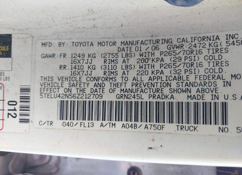 Photo 9 of 2006 Toyota Tacoma DOUBLE CAB (VIN 5TELU42N56Z212709)