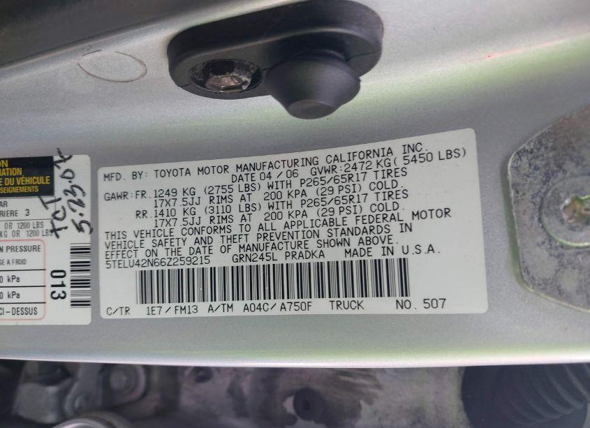 Photo 9 of 2006 Toyota Tacoma DOUBLE CAB (VIN 5TELU42N66Z259215)