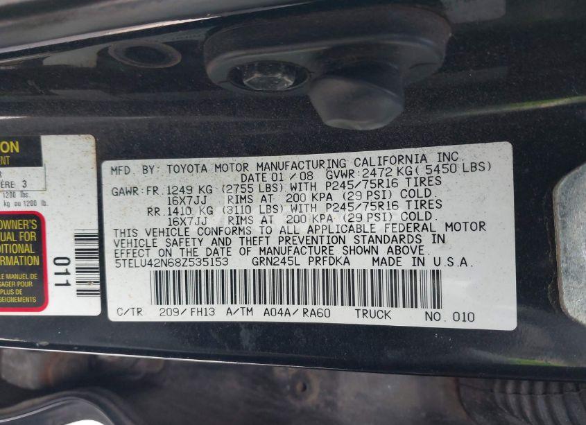 Photo 9 of 2008 Toyota Tacoma BASE V6 (VIN 5TELU42N68Z535153)