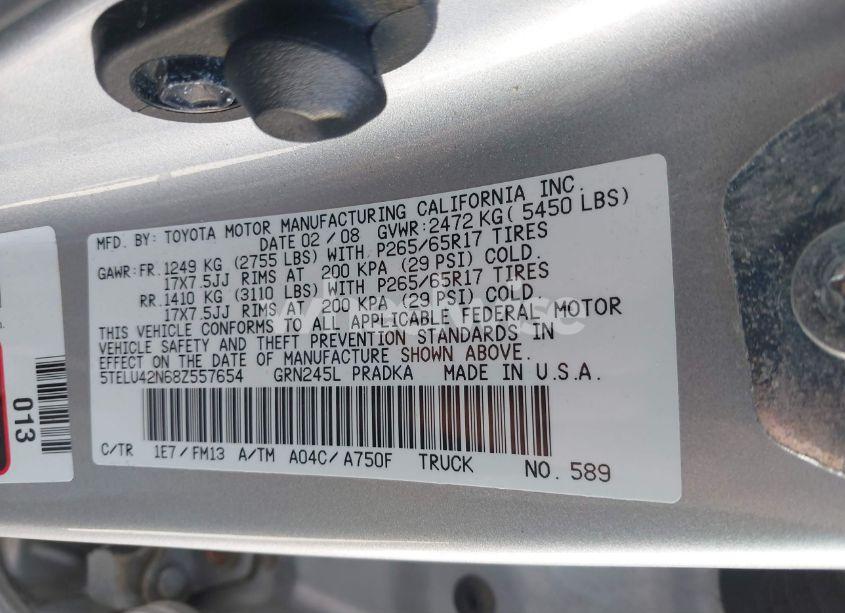 Photo 9 of 2008 Toyota Tacoma BASE V6 (VIN 5TELU42N68Z557654)