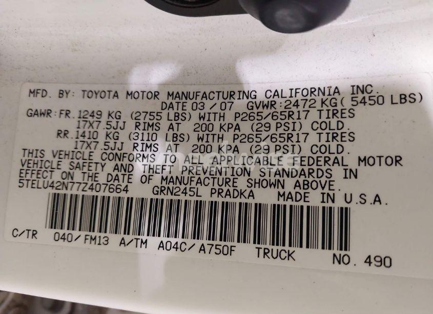 Photo 9 of 2007 Toyota Tacoma DOUBLE CAB (VIN 5TELU42N77Z407664)